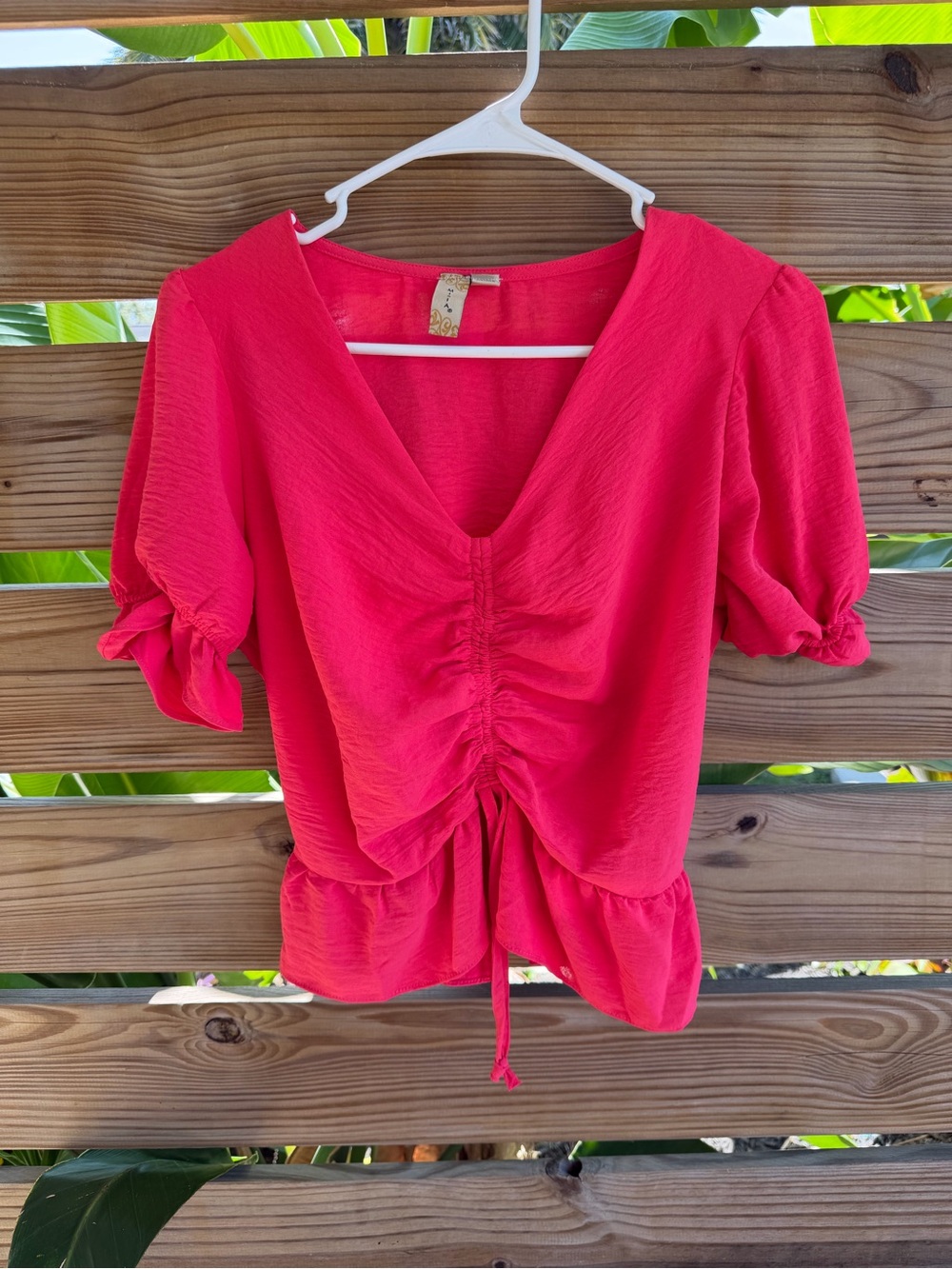 Misia Vibrant Fuchsia Ruched Tie-Front Blouse